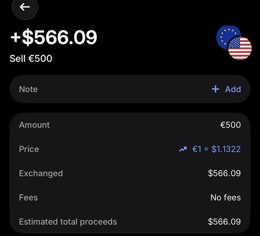 Best Travel Cards (2026): No-Fee Spending, Real Exchange Rates Revolut currency exchange quote: 500 euro to 566.09 US dollars at 1.1322 with no fees