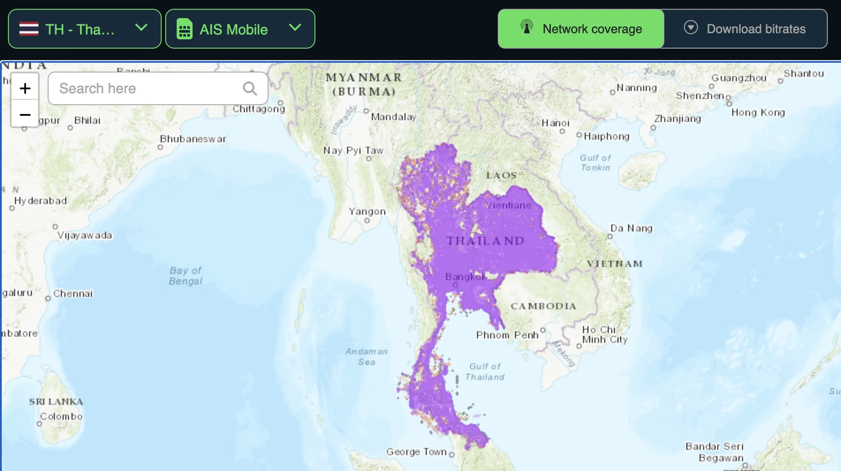 Vinaphone network coverage map of Vietnam, thin across the far-northern mountains