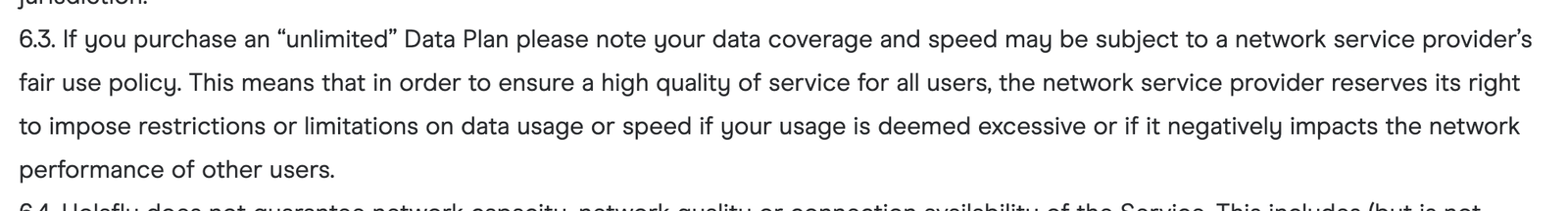 Holafly terms of service clause 6.3 describing the unlimited-plan fair-use policy