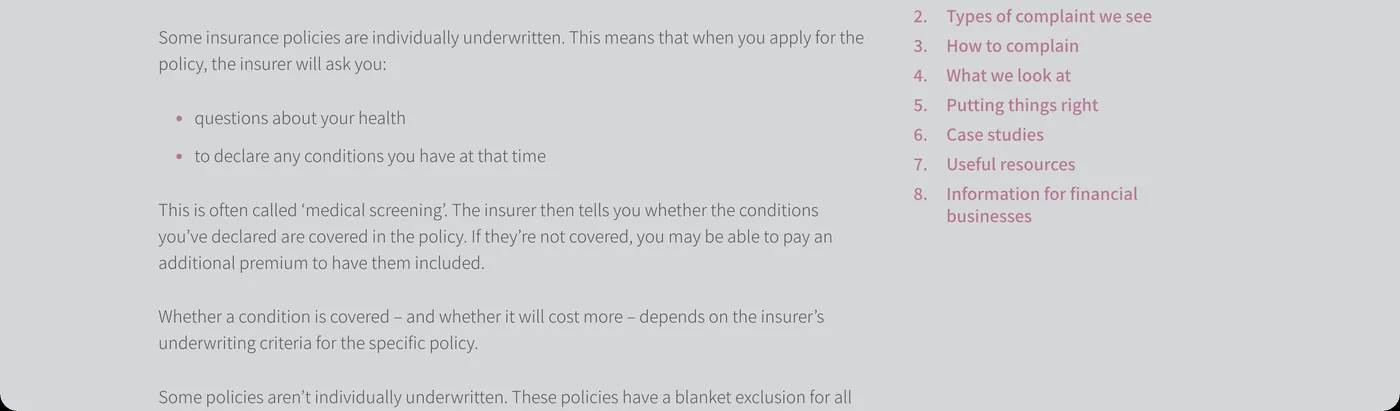 Financial Ombudsman guidance on pre-existing medical conditions: medical screening versus blanket exclusions
