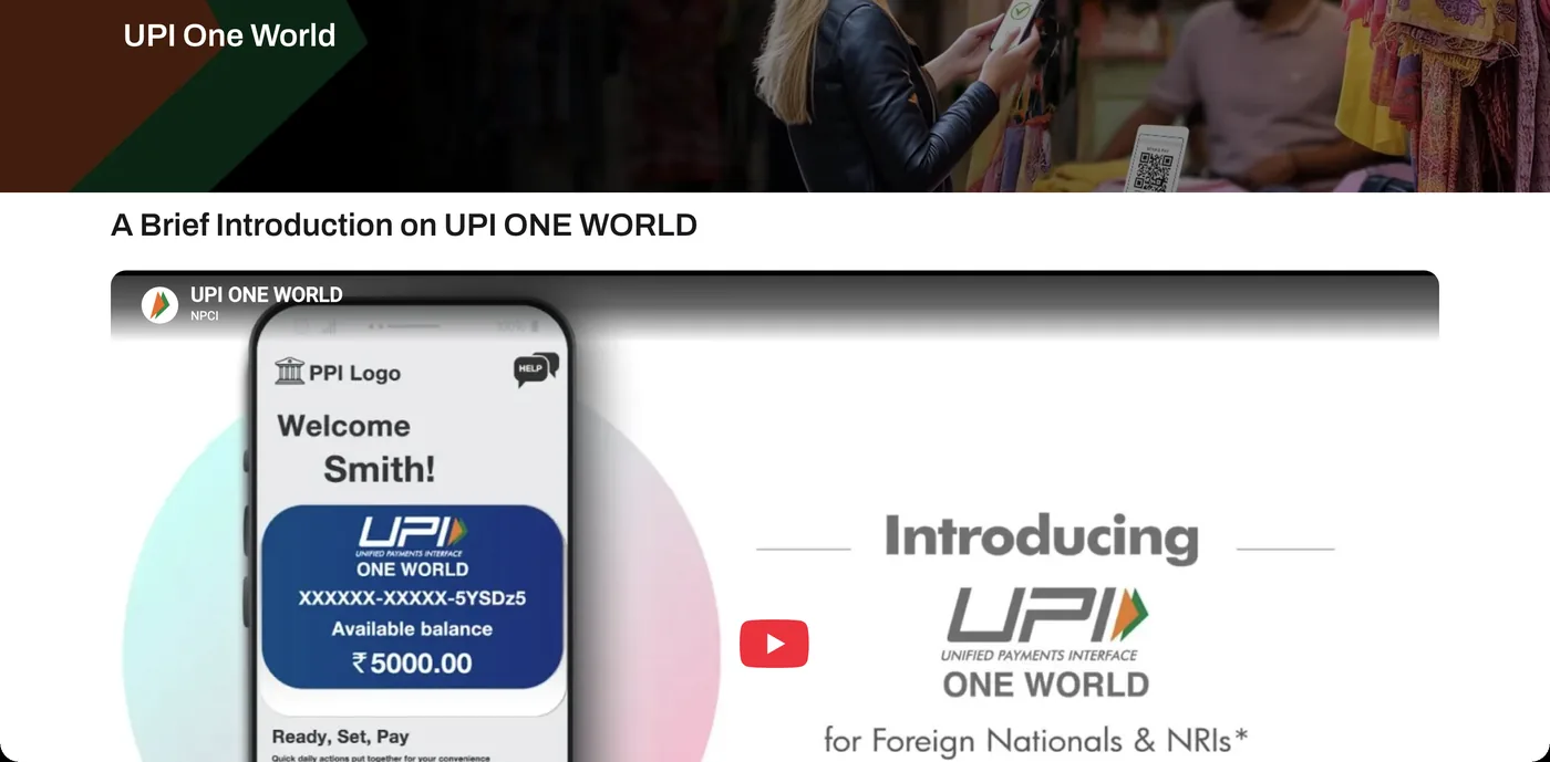Best eSIM for India (2026): Skip the KYC Queue NPCI UPI One World page introducing the prepaid wallet for foreign visitors